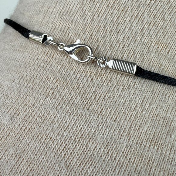 Silver Tone Spiral Pendant Necklace Black Cord - Picture 5 of 5